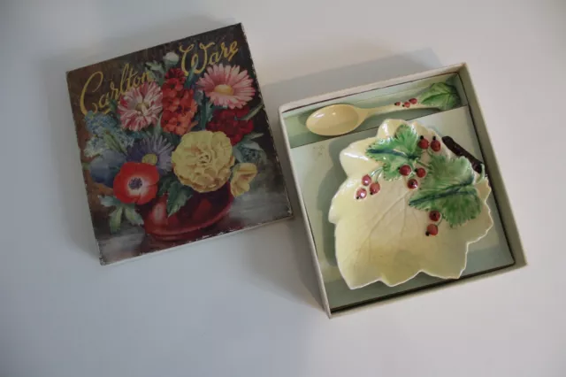 Beautiful Carlton Ware Redcurrant Box Set: Jam Dish With Spoon.