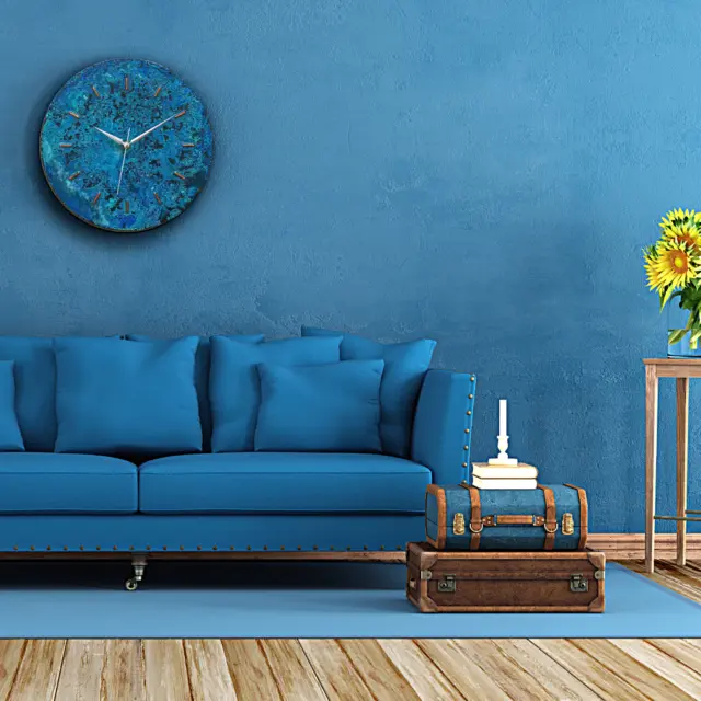 Blue Patina Handmade Copper Wall Clock Farmhouse Mid Century Modern Wall Decor