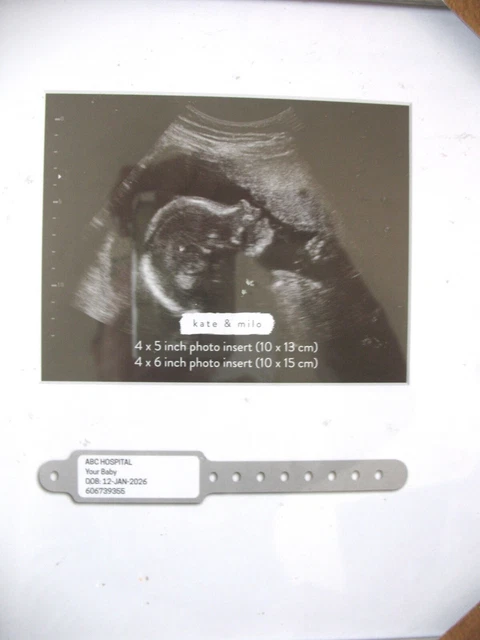 BABY SONOGRAM Birth BRACELET PHOTO FRAME Kate & milo 13 X 10" Grey wood like NIP