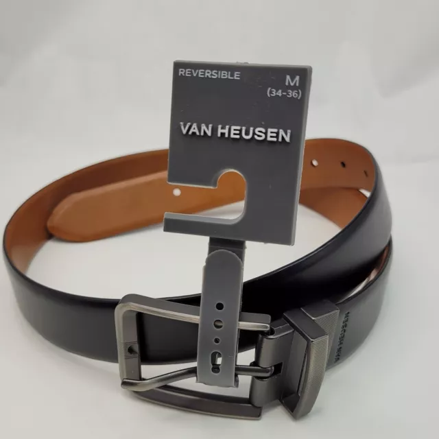 Van Heusen Men's Reversible Metal Buckle Belt Black-Brown Size M 34-40