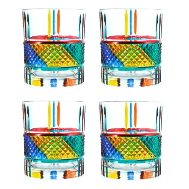 Conjunto De 4 Cuatro Murano Vidrio Bebible Artesano Cristal Vaso Multicolor 9cm