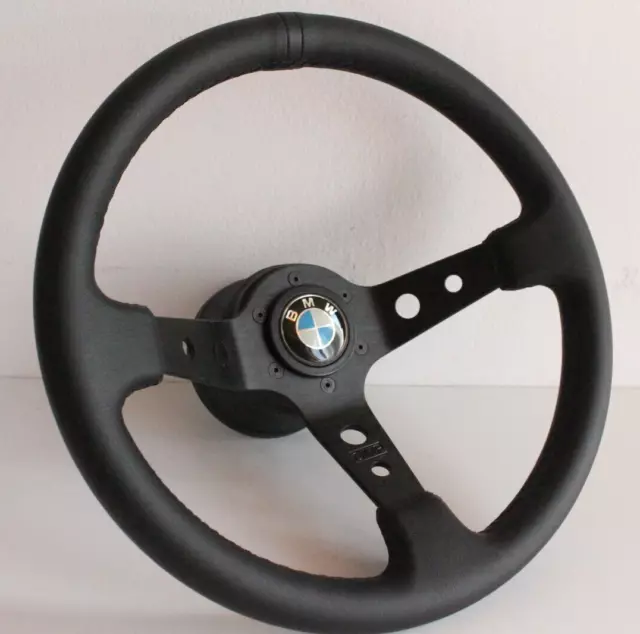 Volant pour fits For BMW Sport Deep Dish en cuir noir E28 E30 E32 E34 1985-1992'