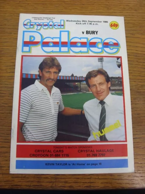 24/09/1986 Crystal Palace v Bury [Football League Cup] . FREE POSTAGE on all UK