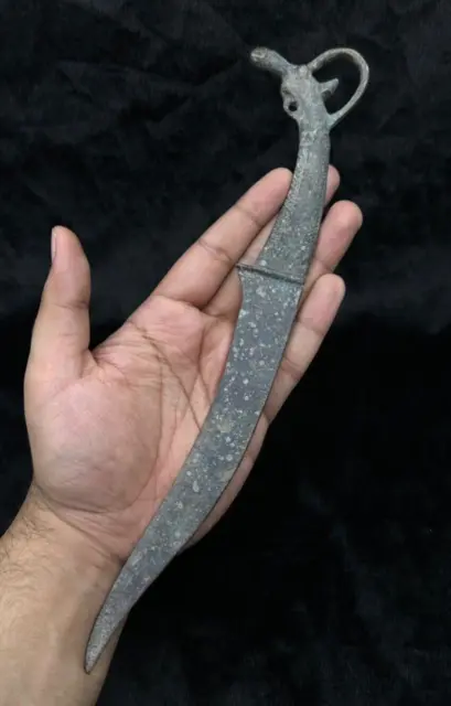 Wonderful Ancient Near Eastern Bronze Luristan Dagger Knife With Ram Head