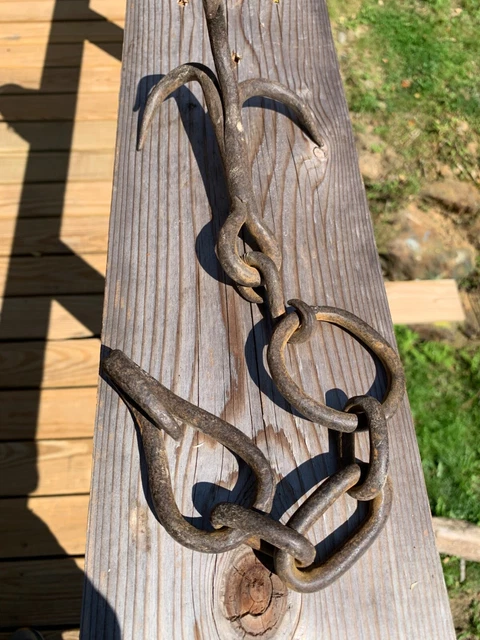 Vintage blacksmith hand forged Trap Drag  trapping grapple drag hook