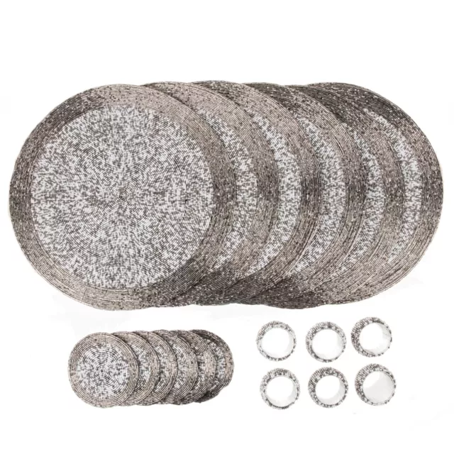 Penguin Home Set of 18 Glass Beaded Placemats, Coasters and Napkin Rings - 32 cm