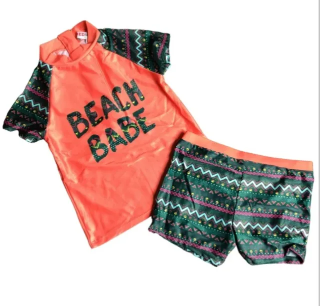 Girls Swimsuit Beach Babe Swim Top & Briefs Swimming Ages 4Y To 12Y Red Wagon