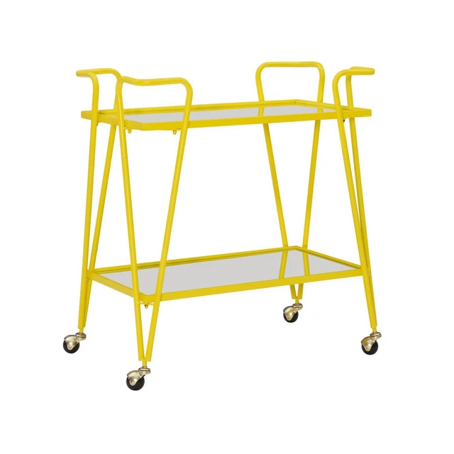 Linon Yellow Mid-Century Bar Cart With Yellow Finish KI108YELKD01