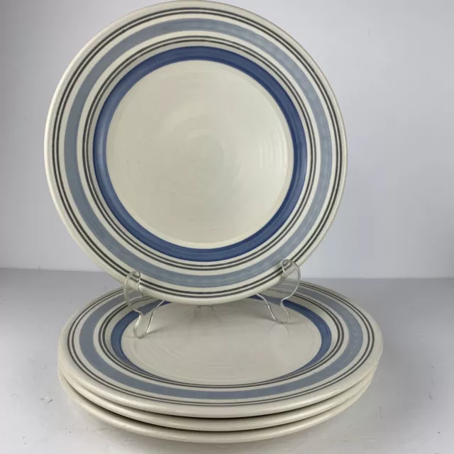 Pfaltzgraff Rio Dinner Plates 11 1/8"  Blue Stripes Lot Of 4 Stoneware Southwest
