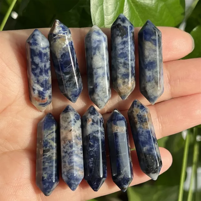 10pcs natural sodalite gem obelisk quartz crystal wand double point healing