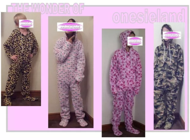 Bambini con Cappuccio one piece Tuta Intera Pigiama Cuore Camo Leopardo Tutina