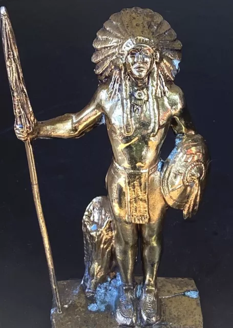 Native American Vintage Brass Cast Metal Indian Statue Figure Sculpture Trophy