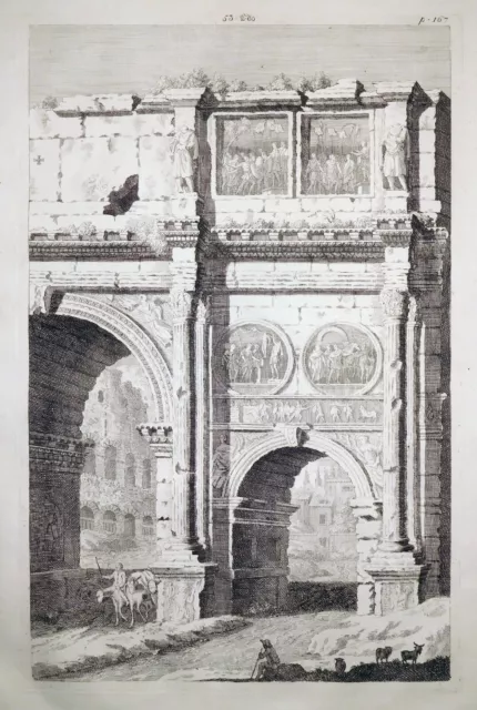 Radierung, Konstantinsbogen in Rom,  B. van Overbeek, 1708/1739, J. Amigoni