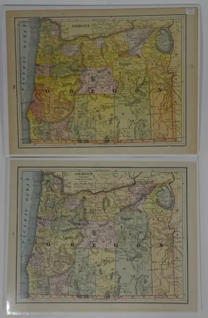 Lot 2 Antique Maps Oregon Gaskell's Atlas of the World 1893 ca 1900 Color