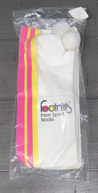 K8 NOS 1970s FOOTN’ITS POM SPORT ANKLE FOOTIE GOLF TENNIS SOCK ALL WHITE 9-11