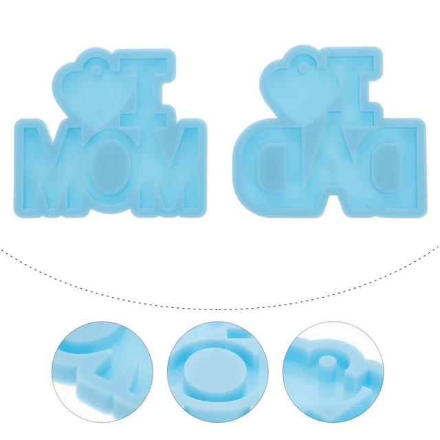 2 Pcs Keychain Mold Charm Mother Silicone Gummy Molds Heart Pendant Father Day