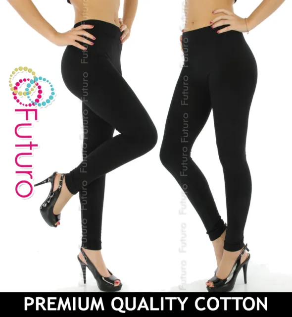 Black Leggings Full Length Thick Natural Cotton All Sizes 8-22