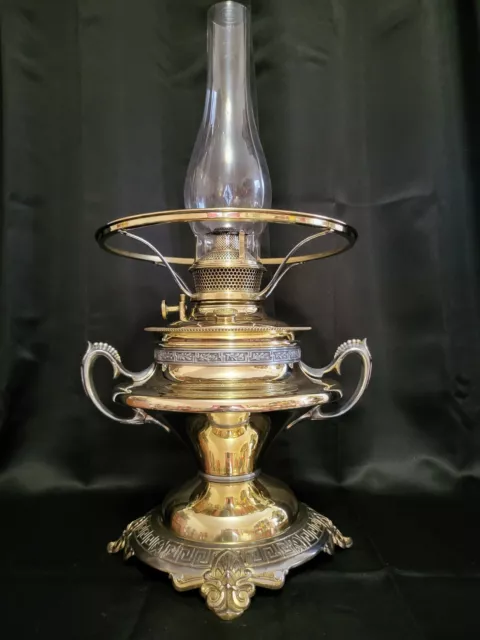 Antique B&H Bradley And Hubbard Trophy Style Lamp Center Draft Kerosene Oil