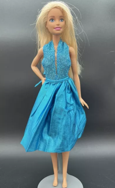 Vtg Barbie 2 Pc Formal Wear Long Teal Skirt Metallic & Sparkly V Bodysuit Halter