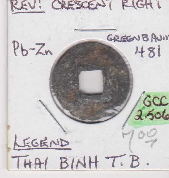 Vietnam/Annam ZINC coin. Legend: THAI BINH THONG BAO