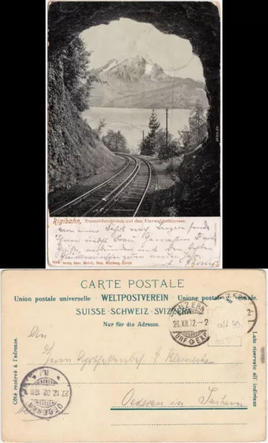 Luzern Lucerna Rigibahn, Tunneldurchblick auf den vierwaldstättersee 1902