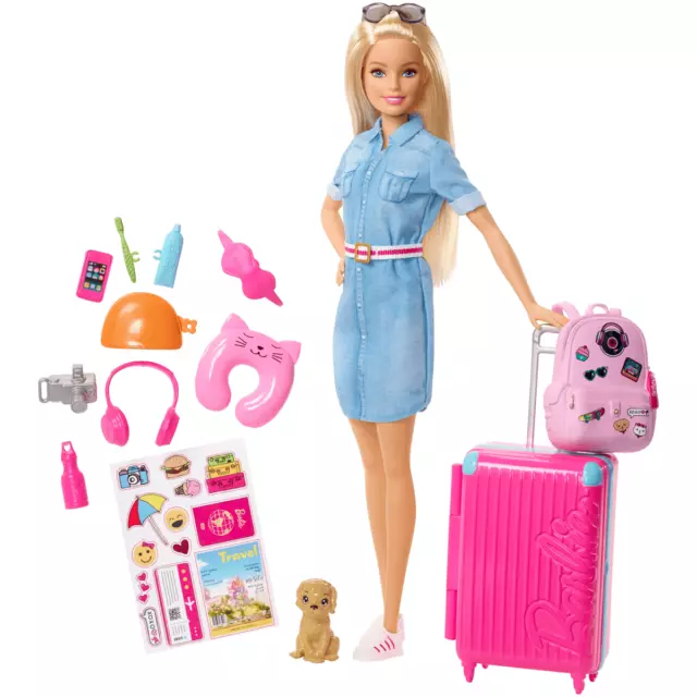 Barbie Travel Doll You Can Be Everything Doll with Pink Suitcase +10 Accessories