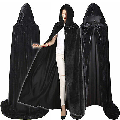 Adult Kids Velvet Long Hooded Cloak Robe Witch Capes Fancy Halloween Costume