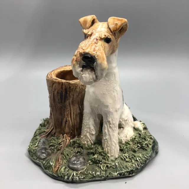 Mary Ellen Smith Wire Fox Terrier Dog Figurine Signed 2007 Schnauzer Statue