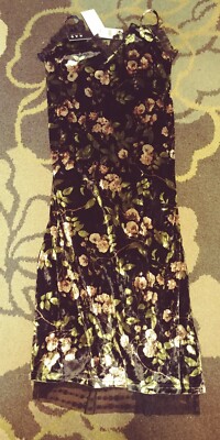 Kas New York -  Black velvet lacquer foil look floral Lace Dress  X SMALL NWT!!