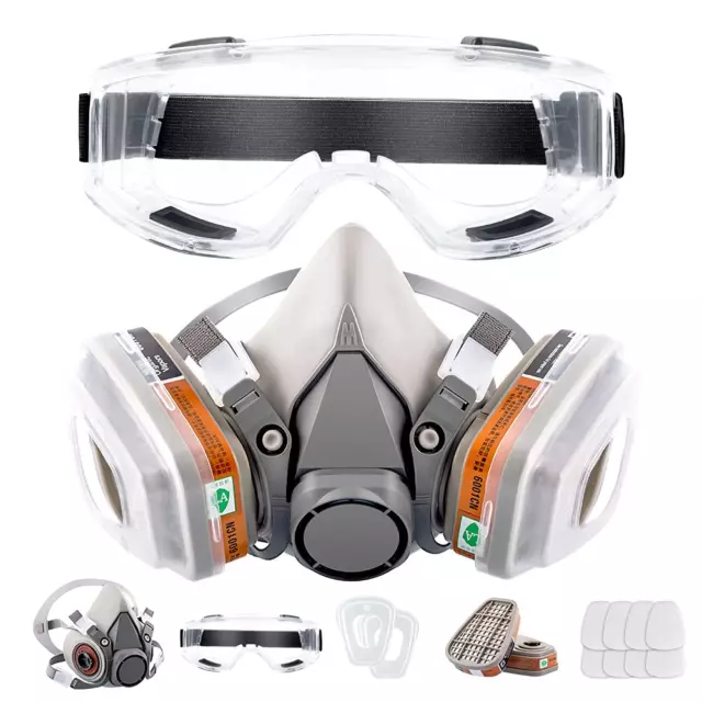 RESPIRATOR REUSABLE HALF Face Cover Gas Mask with Safety Glasses ...
