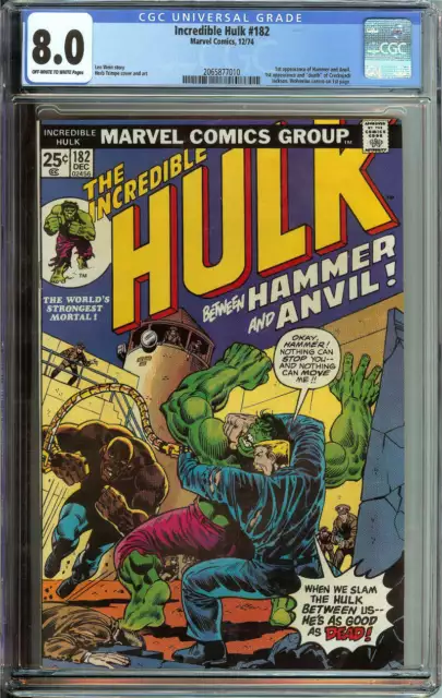 Incredible Hulk #182 Cgc 8.0 Ow/Wh Pages / 1St Appearance Of Hammer + Anvil 1974