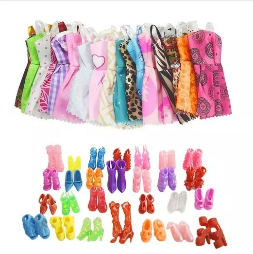 + Idea Regalo 20 Pezzi  Accessori Bambole 10 Vestiti + 10 Paia Di Scarpe Doll