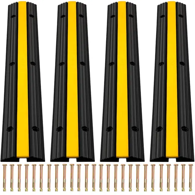 4 Pack of 1-Channel Driveway Rubber Speed Bumps Heavy Duty 22046 LBS Load Capaci