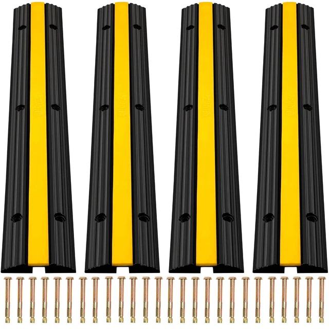 4 Pack of 1-Channel Driveway Rubber Speed Bumps Heavy Duty 22046 LBS Load Capaci