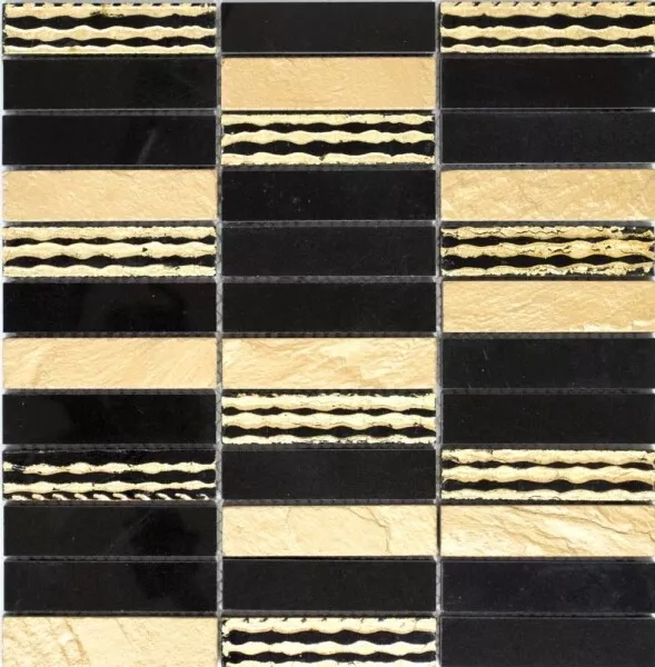 Mosaico Azulejos Mármol Piedra Natural Rectángulo Carving Oro Negro MOS40-STN