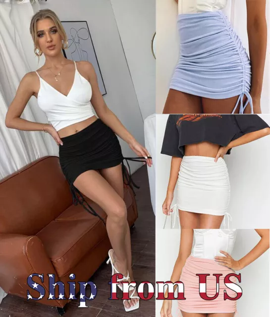 Women Lady Sexy Casual Mid Waist Mini Skirt Stretch Office Bodycon Club Dress US