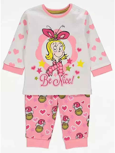 Pigiama natalizio Dr. Seuss The Grinch bambine Cindy Lou nuovo con etichette