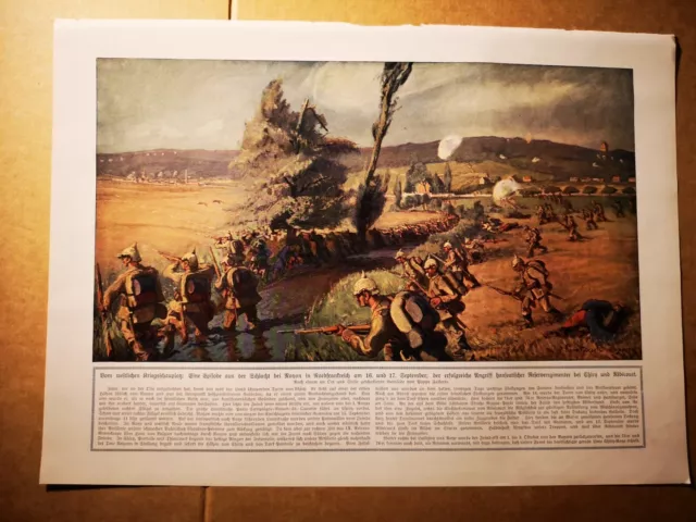 1915 Zeitungsdruck 3732 Chiry  Ribecourt Schlacht bei Noyon Maler Poppe Folkerts