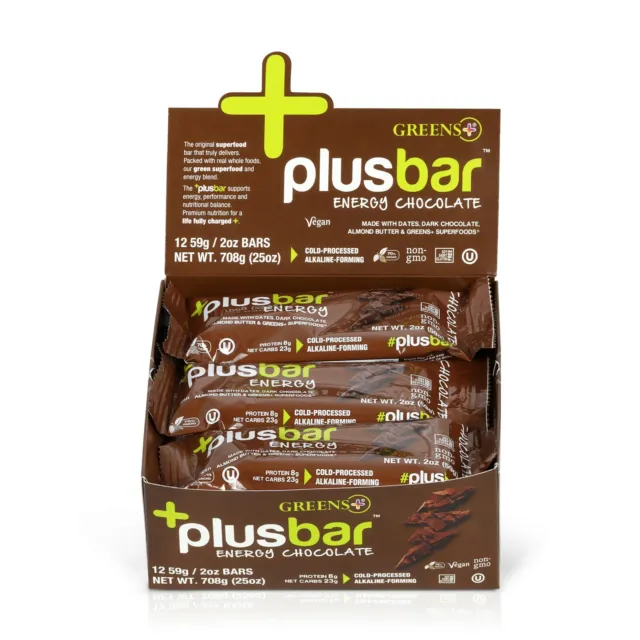 Greens+ Plusbar Energy Chocolate | High Protein Bars | Energy bars | 12 Bars