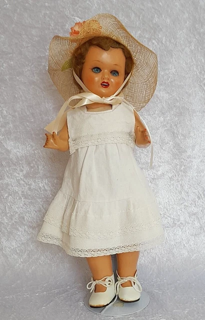 12” Antique Vintage Doll Jointed with Glass Eyes + Lovely Non-original Outfit #1