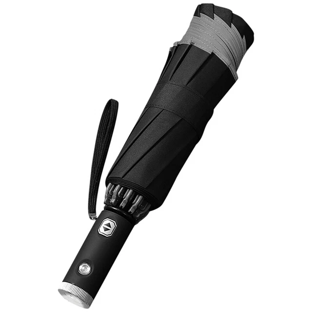 Automatic Reverse Umbrella Inverted Reflective Folding LED Light Night Wind I9I6