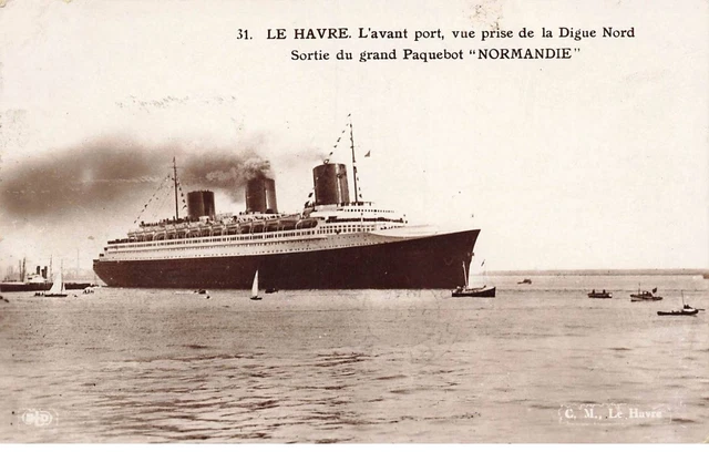 Bateaux #Mk48558 Le Havre Sortie Du Grand Paquebot Normandie