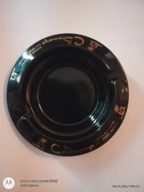 Vintage Ashtray from The Castaways Hotel & Casino Las Vegas, Nevada Black Glass