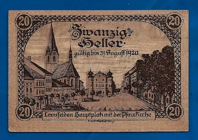 1920 LEONFELDEN AUSTRIA 20 Heller Notgeld NOTE emergency money notes bill