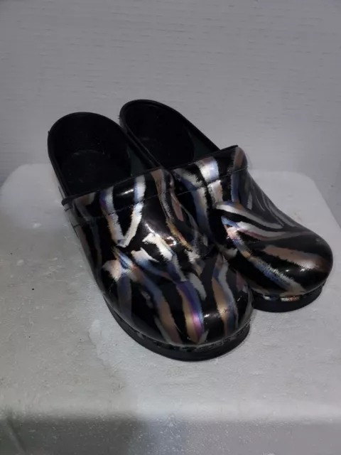 Dansko Women's Professional Clogs Black W/Gold Silver Purple Swipes EU 39 US 8