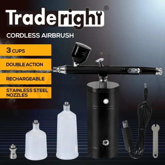 Traderight Airbrush Kit Compressor Cordless Dual Action USB Portable Spray Paint