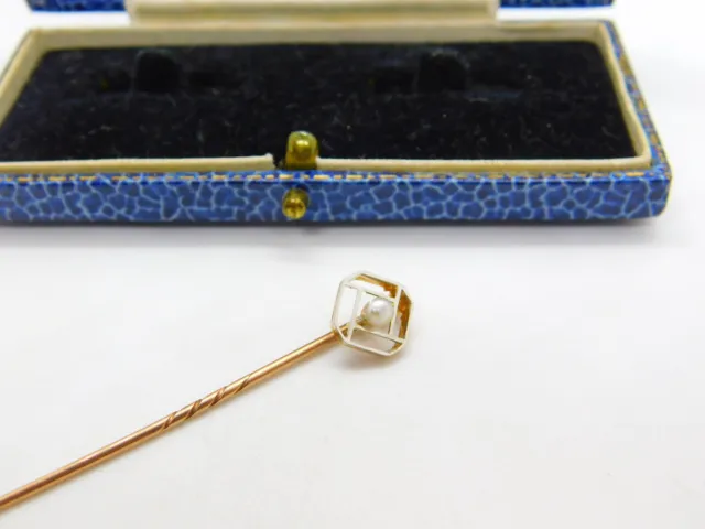 Art Deco 9ct Gold, Platinum & Pearl Modernist Stick Pin Antique c1920