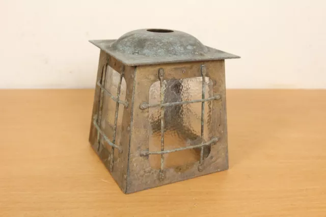 Brass Hanging Porch Lantern Ceiling Light Pendant Shade Arts & Craft Caged Glass