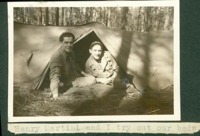 WWII 1942 52nd Chem Camp Pickett VA maneuvers Photo Henry Martini & I, pup tent