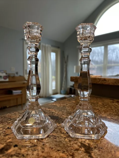 Pair of Tiffany & Co Crystal Candlesticks, 9"